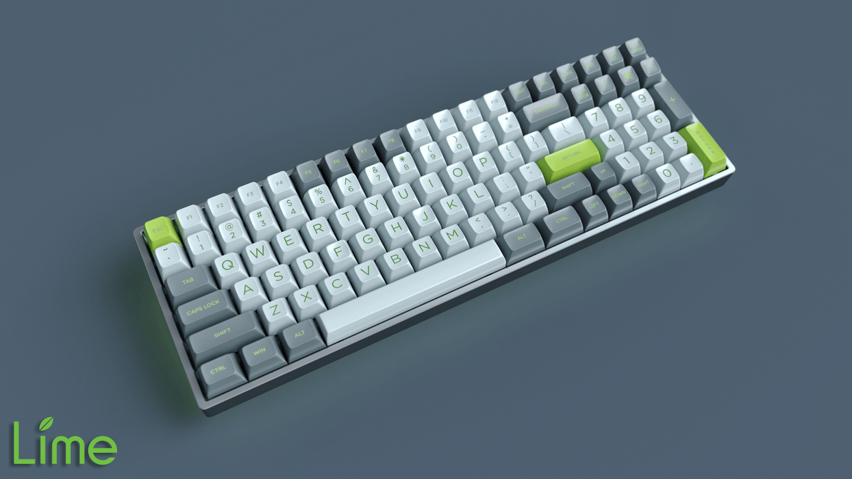 Maxkey Lime on a 96 Key Mechanical Keyboard Angled