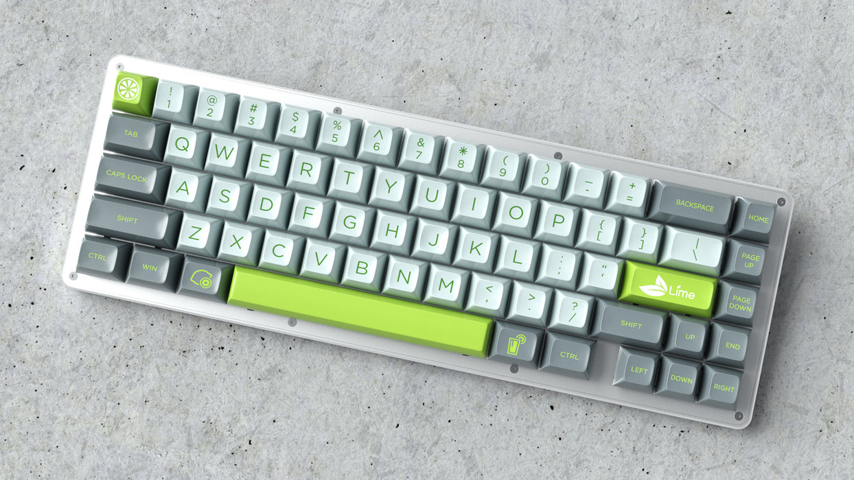 Maxkey Lime Keycap Set on a WhiteFox Mechanical Keyboard Top Down