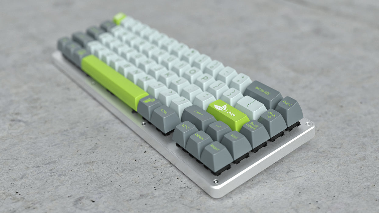 Artistic Shot of Maxkey Lime Keycap Set on a WhiteFox