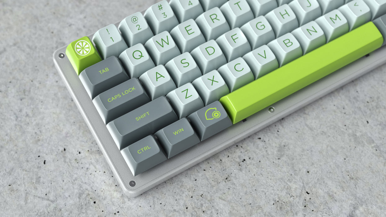 QWERTY Closeup of Maxkey Lime on a WhiteFox Keyboard
