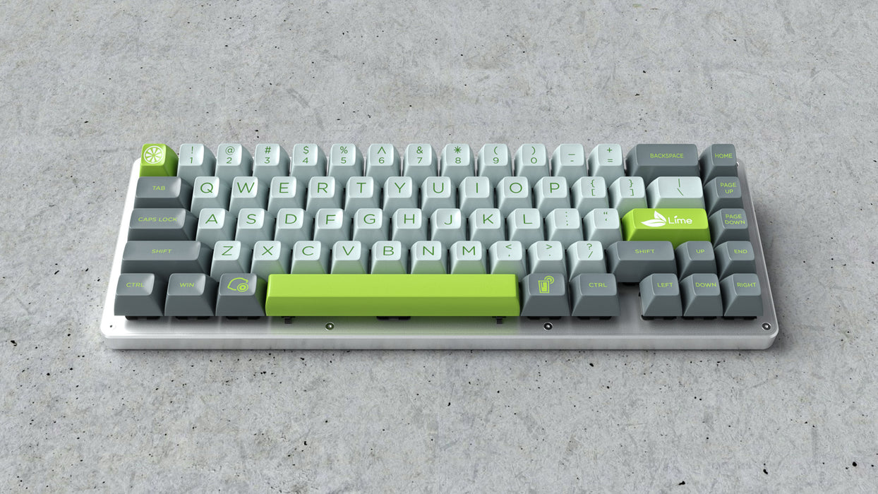 Maxkey Lime Keycap Set on a WhiteFox Mechanical Keyboard Angled