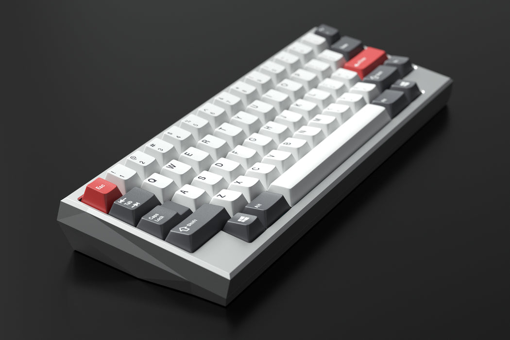 Kira 60 Mechanical Keyboard Render with White, Black, and Red Keycaps